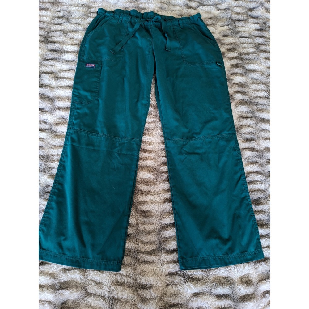 Cherokee Workwear Scrub Pants Hunter Green Cargo Drawstring Waist 4020 Large
